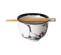 Hinomaru Collection Quality Japanese Multi Purpose Ramen Udon Noodle Rice Tayo Bowl with Chopsticks Gift Set 5 Inch Diameter (Japanese Crane)
