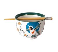 Hinomaru Collection Quality Japanese Multi Purpose Ramen Udon Noodle Rice Tayo Bowl with Chopsticks Gift Set 5 Inch Diameter (Humming Bird)