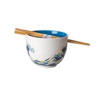 Hinomaru Collection Quality Japanese Ramen Udon Noodle Bowl with Chopsticks Bowl Set 5 Inch Diameter (Great Wave)