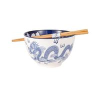 Hinomaru Collection Ramen Udon Noodle Rice Bowls With Chopsticks 20 fl oz 6 inch Diameter Japanese Design Bowl Sets Color Box Packaging (Ryu Dragon)