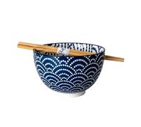 Hinomaru Collection Ramen Udon Noodle Rice Bowls With Chopsticks 20 fl oz 6 inch Diameter Japanese Design Bowl Sets Color Box Packaging (Wave Crest (Seigaiha))