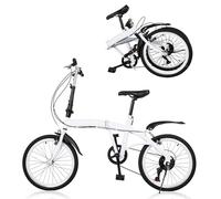 HINOPY 20 Inch Folding Bike, 6 Speed Shift Folding Bicycle Bicycles Double V Brake for Men and Women Adults Folding City Bike Suitable from 135 cm - 180 cm, White