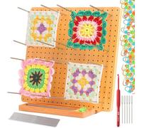 Hinourisha 11 Inch Crochet Blocking Board Handcrafted Wooden Knitting Blocking Mat for Knitting Crochet and Granny Squares, Kit with 15 Stainless Steel Rod Pins, Base Holds Pins and Hooks