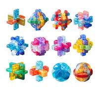 Hinourisha 12Pcs/Set Brain Teaser Puzzle, Plastic Lock Unlock Puzzle Cubes Set, Educational Skill Building Blocks, Difficulty Mind Puzzle for Kids Adults Birthday Gifts Easter Egg Party Bag Fillers