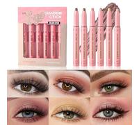 Hinourisha 6 color pop Cream Eyeshadow stick Set, Matte Glod Champagne Brown Eyeshadow Penci Eyeliner Pen, Waterproof Eye Shadow Applicator Sticks for Women Gril Make Up Gift-A