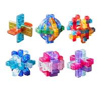 Hinourisha 6Pcs/Set Brain Teaser Puzzle, Plastic Lock Unlock Puzzle Cubes Set, IQ Challenge Puzzle Games Difficulty Mind Puzzle for Kids Adults Birthday Gifts Easter Egg Party Bag Fillers #B