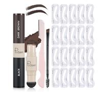 Hinourisha Two Tone Black Dark Brown Eyebrow Stamp Stencil Set with 20 Reusable Eyebrow Stencils Brush Eyebrow Razor Eyebrow Stamp Shaping Kit