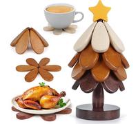 Hinpote Wooden Trivets for Hot Dishes, Tree Trivet Wooden Tree Coasters Christmas Tree Coasters Set of 4, Table Decor Coaster for Home and Restaurant