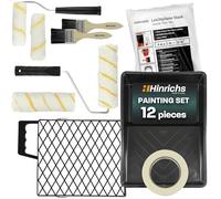 Hinrichs 12-Piece Painting Kit | Complete Paint Roller Set with Paint Tray, Rollers, Brushes, Scraper, Dust Sheet and Masking Tape for Wall Paint and Home Decorating - Professional Paint Brush Set