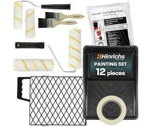Hinrichs 12-Piece Painting Kit | Complete Paint Roller Set with Paint Tray, Rollers, Brushes, Scraper, Dust Sheet and Masking Tape for Wall Paint and Home Decorating - Professional Paint Brush Set