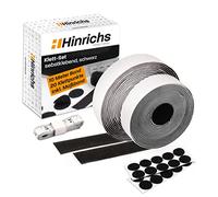 Hinrichs Adhesive Hook and Loop Tape Set Black - 1x Self-Adhesive Heavy Duty Double Sided Tape 10m Long and 2cm Wide + 20x Self-Adhesive Hook and Loop Points Ã˜ 2cm Hook and Loop Fastener - Sticker