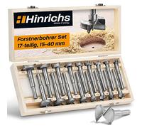 Hinrichs Forstner Bits Set 17 Pieces in wooden case - Forstner Drill Bit Set 15mm to 40mm - Wood drills - Forstner - Forstner Bit Set - Hinge Cutter - Hole Drill Bit - Wood Drills Bits Set