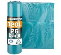 Hinrichs Trash Bags 120 Liters - extremely tearproof - Roll of 25 Bin Liners - Waste Bags with 70 μ - Heavy Duty Refuse Sacks in Blue