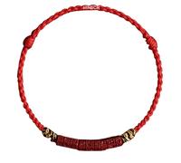 HINSCR Om Mani Padme Hum Red String Bracelet, Traditional Sanskrit Design, Handmade Lucky Protection Jewelry, Adjustable, Nylon, Agate