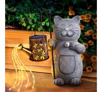 Hinshark Gifts for Women Mum Her, Cat Statue Garden Ornaments Outdoor with Solar Lantern, Birthday Christmas Secret Santa Cat Gardening Gifts for Women
