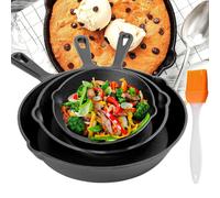 Hinsinc 4 Pcs Cast Iron Non Stick Skillet Griddle Cooking Pan in Black Hinsinc Black