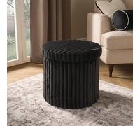 Hinsinc Black Round Storage Ottoman Box Folding Ribbed Fleece Footstool Seat Hinsinc Black