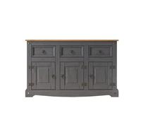 Hinsinc Charcoal Rustic 3 Door 3 Drawer Pine Sideboard in Grey | Size: 0.6m2 Hinsinc Grey 0.6m2
