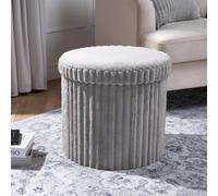 Hinsinc Grey Round Storage Ottoman Box Folding Ribbed Fleece Footstool Seat Hinsinc Grey