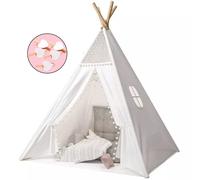 Hinsinc Large Canvas Kids Teepee Star Wood Indian Tent Child In/Outdoor Play House in White Hinsinc White