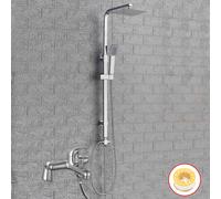 Hinsinc Shower Kit Twin Head Chrome Square Fixed Head Mixer Tap Set in Silver Hinsinc Silver