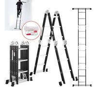 Hinsinc Step Ladder 3.5M 12 IN 1 Aluminium Foldable Multi Purpose in Black Hinsinc Black