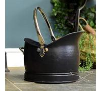 "Hinswick" Victorian Black Iron and Nickel Coal Bucket - Large Heavy Duty Coal Scuttle & Log Bucket - Rustic Metal Fireplace Storage Container for Wood, Kindling & Ash - Fireside Accessory for Hearth