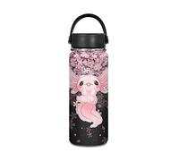 Hinthetall Axolotl Water Bottle with Lip 18 OZ Vacuum Insulated Stainless Steel Water Bottle for Women Girls Wide Mouth Water Jug for Fitness, Gym and Outdoor Sports, Leak-proof