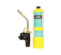 Hinton Turbo Blowtorch Kit Plus MAPP+ Gas Cylinders 2-Pack | Adjustable Jet Flame Nozzle with Instant Piezo Ignition for Professional Plumbing, Brazing, Soldering & Heating