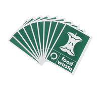 HINTRMENT 10pcs Creative Food Waste Stickers for Bins 7x7cm Self-Adhesive Resistant to Peeling Green Recycling Labels for Kitchen Walls and Furniture to Encourage Community Participation