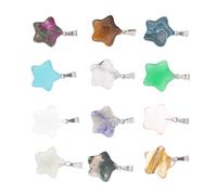 HINTRMENT 12 pcs Mixed Color Natural Stone Star Pendants for Jewelry Making Bright Luster Craft Charms for Necklace Earring Bracelet DIY Accessories