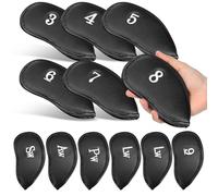 HINTRMENT 12pcs Iron Covers for Golf Clubs with Snug and Secure Fit Stylish Black Pu Material Golf Club Head Covers for Driver Well-protected