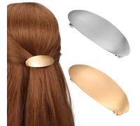 HINTRMENT 2 Pcs Elegant French Metal Oval Hair Barrettes Retro Spring Hair Clips for Women Stylish Gold Silver Hairpins for Thick for Casual and Formal Styles