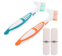 HINTRMENT 2 Sets Denture Cleaning Brush with Carrying Case, Double Sided Portable Toothbrush for False Teeth, Ergonomically Angled Design with Pp and Fiber Material, Easy Cleaning for Use
