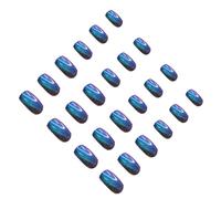 HINTRMENT 24 Pcs Color Changing Cat Eye Nail Art Patches Easy to Use Removable Abs False Nails and Holiday Events Blue Crystal Design