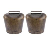 HINTRMENT 2pcs Golden Iron Cow Bell Decorations with Retro Appearance, Lightweight Farm Animal Loud Bells for Cattle Grazing and Farming Accessories