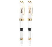 HINTRMENT 2pcs Piston Fountain Pens Portable Fountain Pens Abs Material Smooth Writing Replaceable Ink School Use for Students Stylish Refined Design Golden Colour