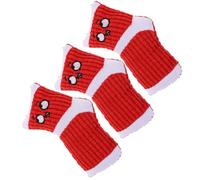 HINTRMENT 3pcs Bite-resistant Plush Dog Socks Set in Red, Interactive Squeaky Plaything for Small Dogs to Prevent Scratching Furniture and Provide Self-diversion Fun