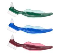 HINTRMENT 3pcs Double-Ended Denture Cleaning Brush Set Firm Bristles, False Teeth Toothbrush for Oral Care, Multi-Color (red, Green, Blue) Suitable for Denture Maintenance