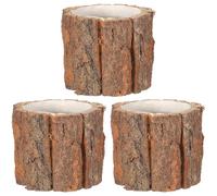 HINTRMENT 3pcs Rustic Waterproof Wood Bark Flower Buckets Set, 9cm X 8cm Small Natural Flavor Planters for Succulents and Home Garden Decoration