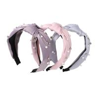 HINTRMENT 3pcs Wide Knotted Pearl Hairband for Women Non-slip Fabric Headbands with Twisted Design Elegant Vintage Style Hair Hoops for Ladies Comfortable Broadside Fit
