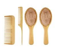 HINTRMENT 4pcs Bamboo Scalp Massage Comb Hair Brush Set with Wide Teeth for Gentle Detangling and Headache Relief, Portable and Practical Hair Styling Tool