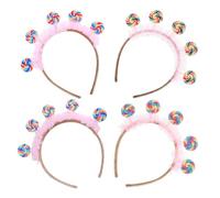 HINTRMENT 4pcs Cute Pink Lollipop Headband with Plush and Plastic Material, Candy Hair Accessories for Amusement Parks and Birthday Parties, Enhancing Willingness to Wear and Fostering