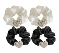 HINTRMENT 4pcs Hair Scrunchies for Women and Elastic Heart Decor Hair Ties Set with White Black Colors Soft Ponytail Holders and Daily
