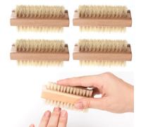 HINTRMENT 4pcs Two-sided Natural Boar Bristle Nail Cleaning Brushes with Wooden Handle, Soft Bristles that Won't Hurt Skin, Easy to Remove Dirt, Suitable for Bath and Office Use