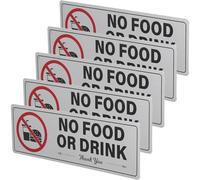 HINTRMENT 5 Pcs No Food Or Drink Signs Self-adhesive Aluminum Alloy Warning Stickers with Silver Finish for Indoor and Outdoor Use in Hotel Lobbies and Public Places