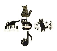 HINTRMENT 5pcs Cat Pin Badge Set Featuring Adorable Black Alloy Cat Shapes with Music Note Design, Clip on Clothes or Backpacks, for Special Occasions and Christmas