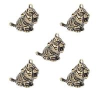 HINTRMENT 5pcs Retro Brass Tiger Pendants Compact and Light DIY Hanging Ornaments for Keychain Accessories and Decorative Crafts in Coffee Colour