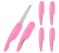 HINTRMENT 6Pcs Mini Folding Double-Sided Nail Files Set, Portable Washable Emery Boards for Thick Toenails and Fingernail Buffing, Pink Manicure Pedicure Tools for Travel and Home Use