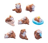 HINTRMENT 8pcs Mini Animal Figurines Otters Decor Resin Sculptures with Adorable Design Brown Small Otters Decorations Robust Material Versatile Use for Home Potted Plant Decor